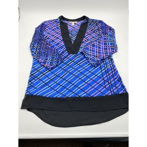 Dana Buckman V-Neck 3/4‎ Sleeve Blue Print Blouse Size Small